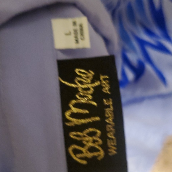 Bob Mackie Blue Button Down Shirt large  100 % silk - Picture 7 of 7